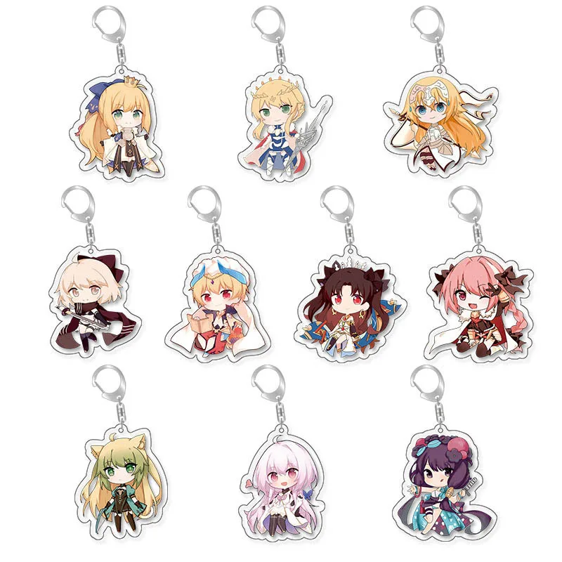 

Anime FATE Grand Order FGO Keychain Cartoon Characters Saber Acrylic Pendant Keyring Jewelry