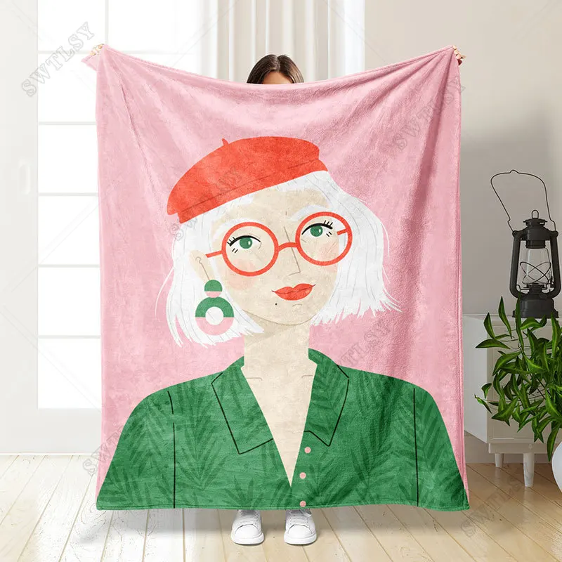 

Little Fresh Girl Pattern Flannel Throw Blanket Soft Warm Cute Home Sofa Bed Decor Blanket King Size Kids Adults Travel Blanket