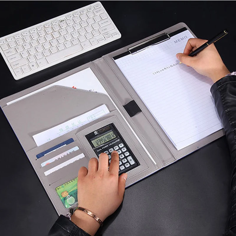 

Gold A4 Leather File Folder Padfolio Portfolio Clipboard Clip Document Organizer Business Meeting Clamp Writing Memo Pad Office