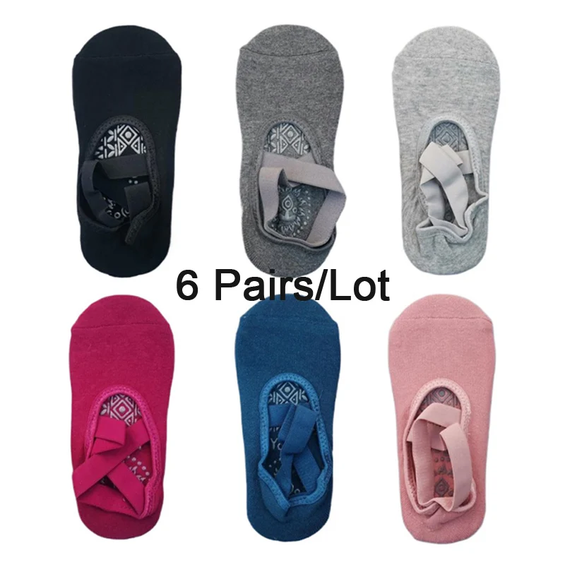 Women's Non-Slip Yoga & Dance Socks with Straps - Pack of 6 Pairs