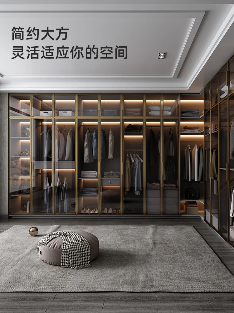 

Light luxury glass door walk-in finished wardrobe combination cabinet corner wardrobe modern minimalist L-shaped swing door