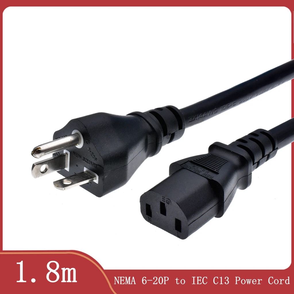 3ft AC Power Cord - NEMA 6-20P To IEC C13 Plug, 14 AWG, 15A/250V (Kentek Brand) 9 thumbnail image
