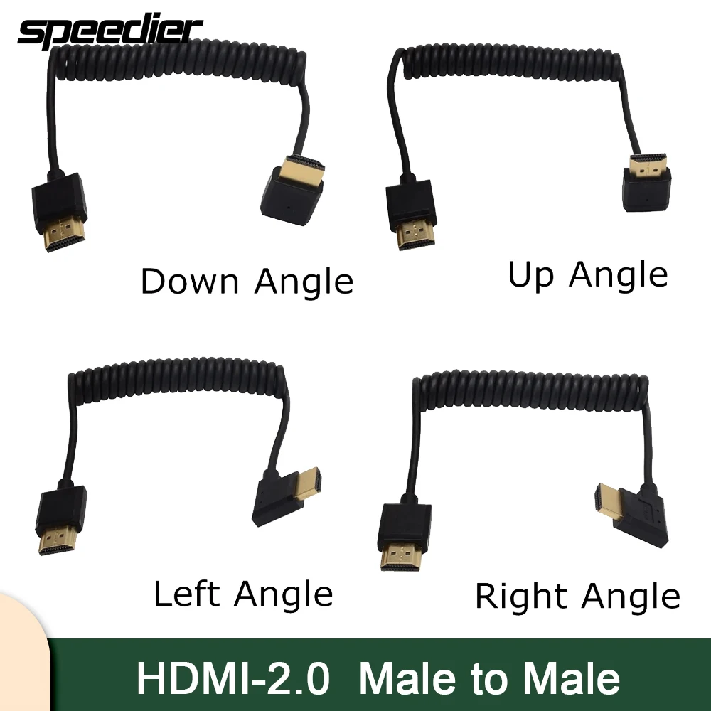 High Speed Od 3.2Mm Super Extreme Slim Up Down Sinistra Destra Angolata 90 Gradi Hdmi-2.0 Maschio A Maschio Cavo A Spirale 2K 4K Hd @ 60Hz