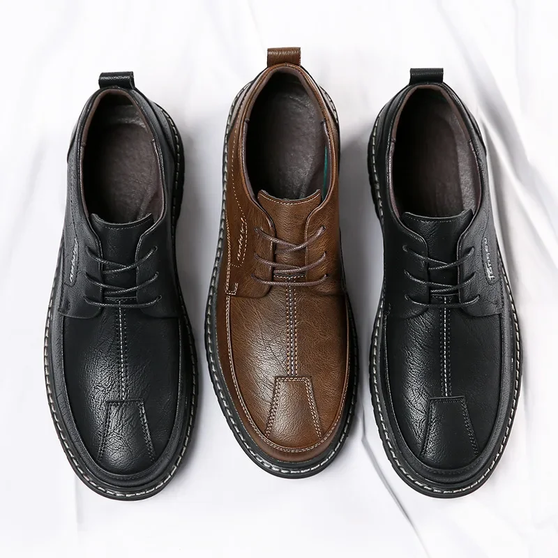 Casual Shoes Loafers British Leather Sneakers Flats Shoes Classic Men Leather Spring Summer New Trendy All-match Platform