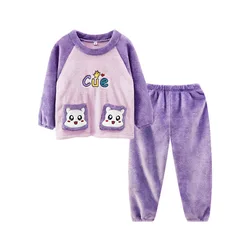 Conjuntos de pijamas de pelúcia menina kits para crianças traje coral Fleece3 16 anos de idade dormir inverno sleepwear dos desenhos animados agasalho