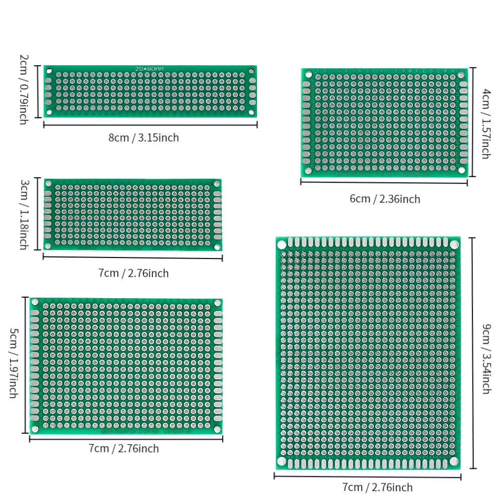 32pcs PCB Circuit Board Kits 2*8cm 3*7cm 4*6cm 5*7cm 7*9cm Double-Sided PCBs of electronic diy proto board