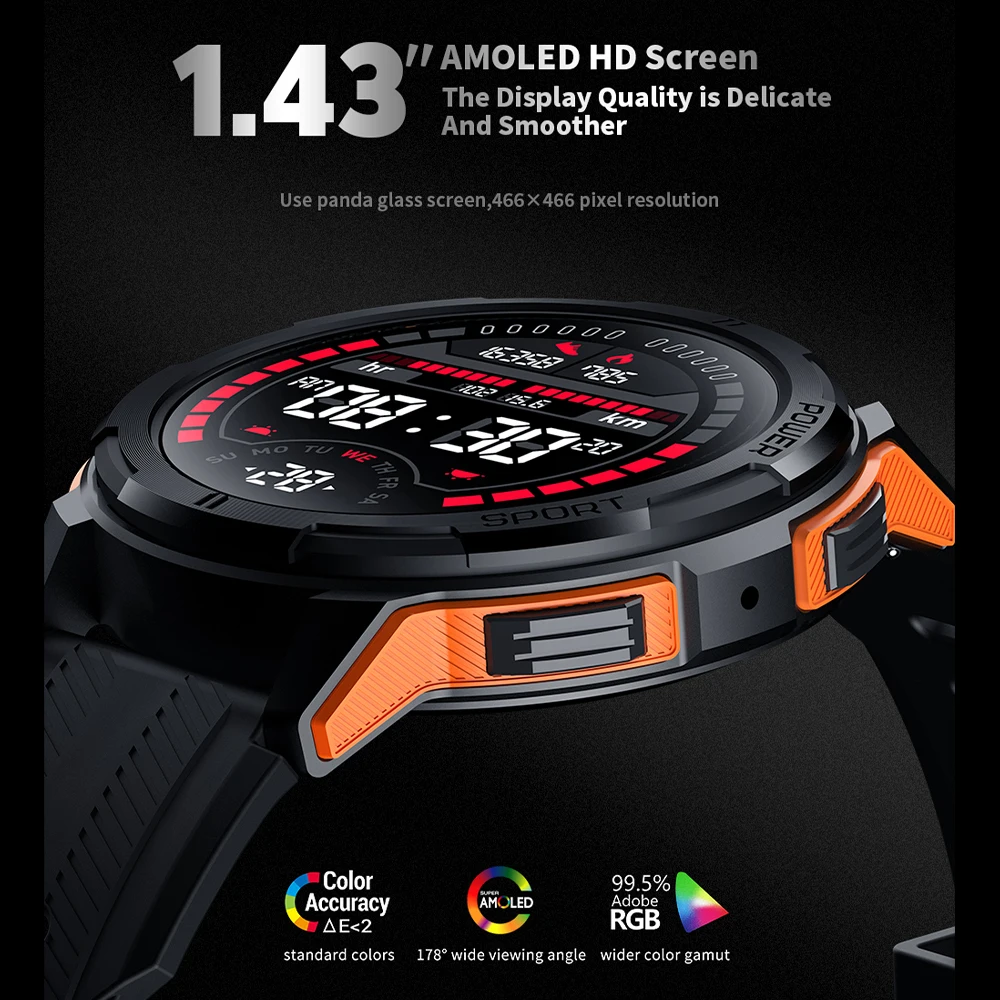 SKMEI AMOLED Ʈ ġ, ȵ̵ ios  ȭ Ʈ ġ, 410mAh, 1.43 ġ 1ATM  ɹڼ  
