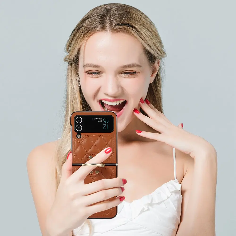 Ring Holder Case for Samsung Galaxy Z Flip 4 Case Leather Luxury Fashion Shockproof Case for Samsung  Z Flip 3 4 Flip4 5G Cover