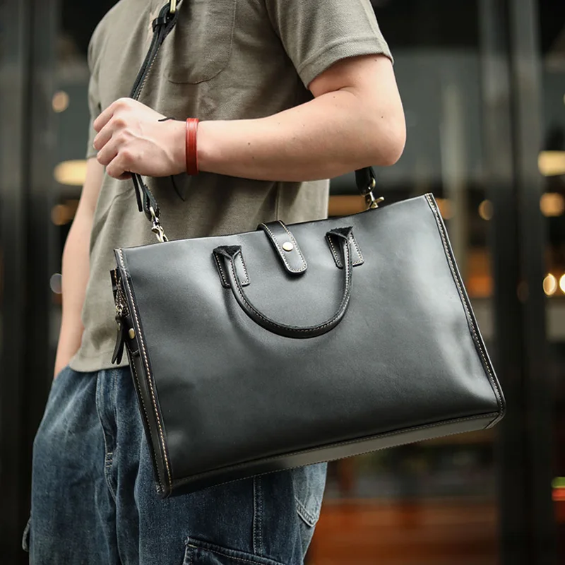 

AETOO New men's handbag leather business computer men's bag cowhide Japanese style business document bag briefcase shoulder bag