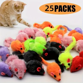25 Pack Plush Little Mice Cat Toys Mouse Shaped cat Toys Interactive Mouse Toys Suitable for Aggressive Games Sports 1