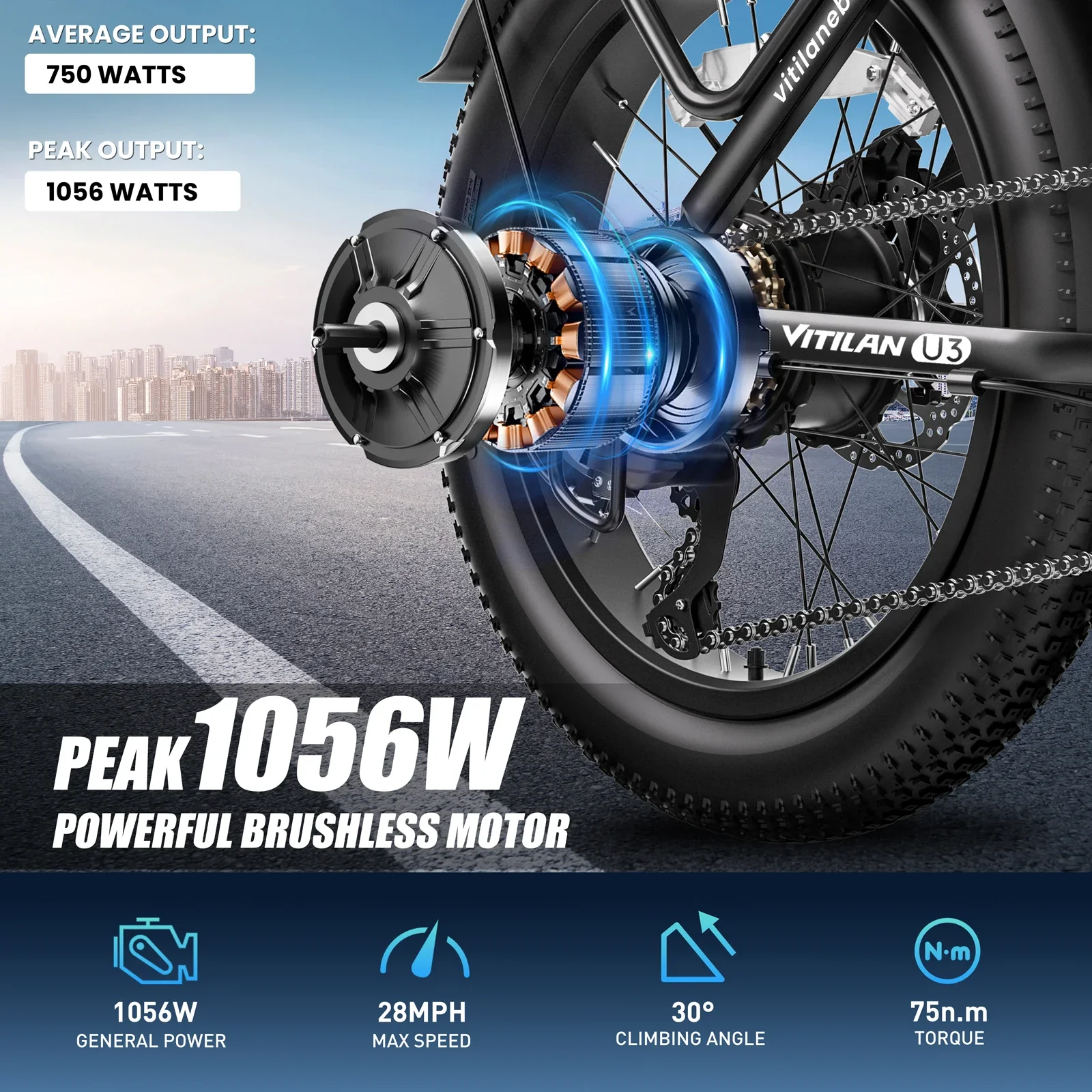 VITILAN U3 Foldable Electric Bicycle 750W Motor 48V 13AH Battery 20-inch Adult City Electric Bicycle