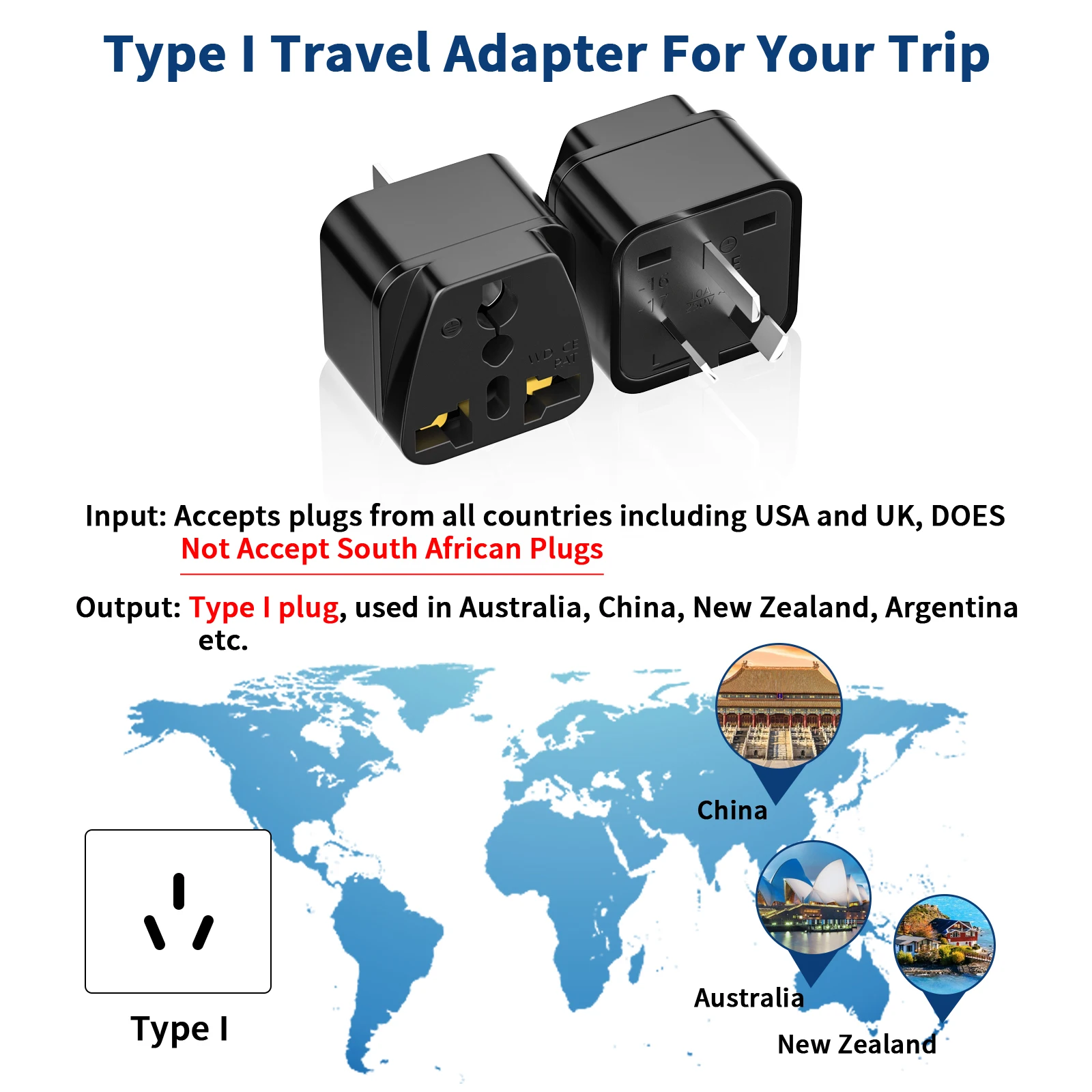 Plug Adapter 3pcs US Italy UK EU to AU Universal Travel adapter Australia New Zealand Travel plug Power Converter Wall Charger
