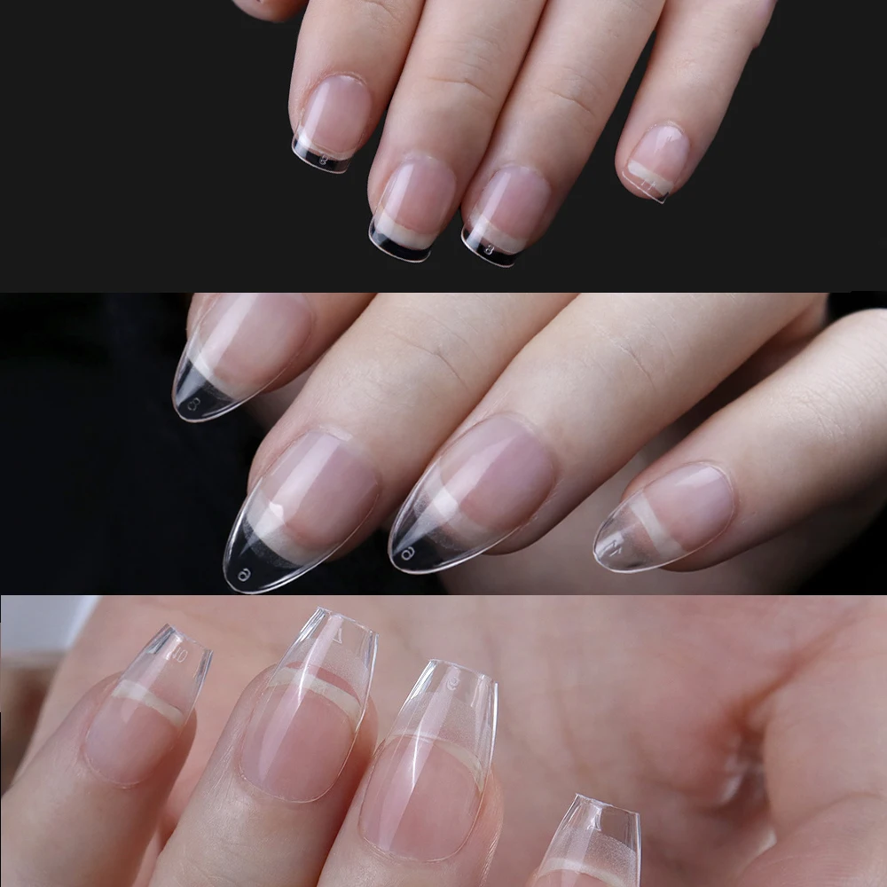 

120Pcs XXS Short Almond/Sequare Nail Tips Full Cover Clear Fake Nails Ultra-thin Profession Almond Water-drop Ballet Nail Tips