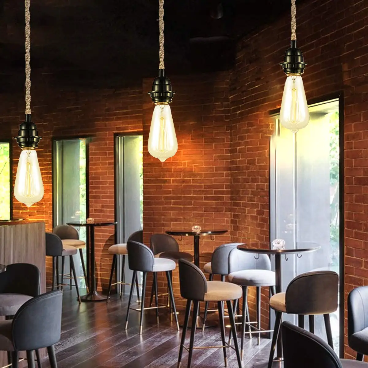 Pendant Lights Vintage Pendant Lights Pendant Lamp Rope Pendant Lamp Lamp Holder 4.5M Power Cord Twist Hemp Rope Cables E26 E27 EU Plug Switch Wire Edison Bulb Socket Cord Cable