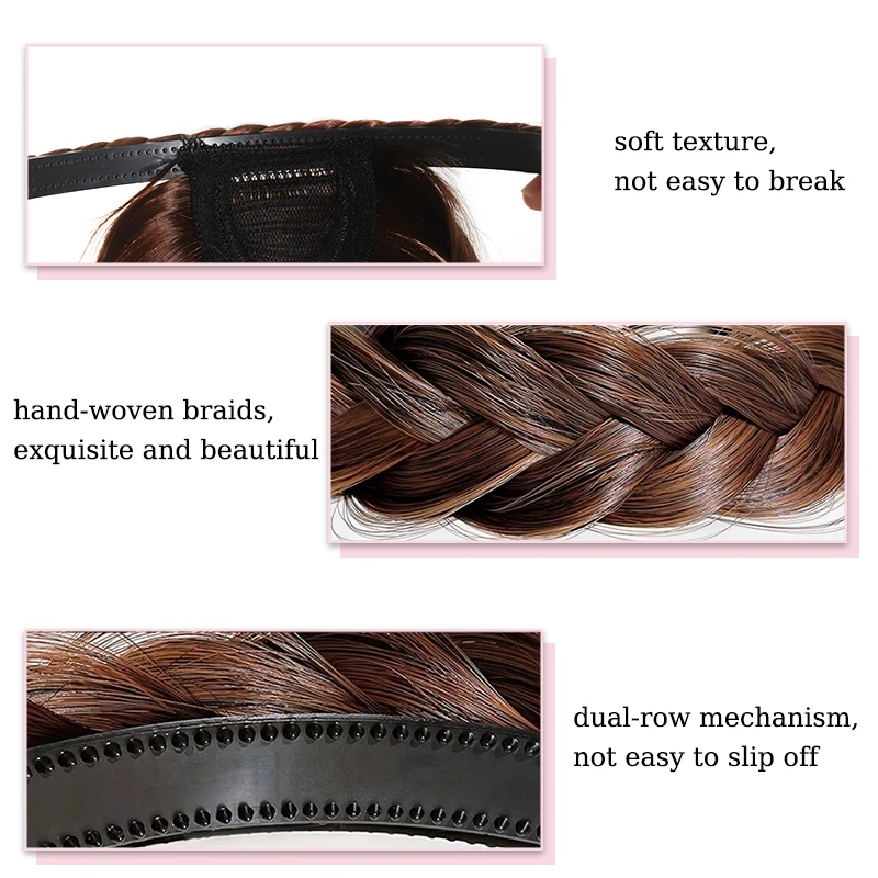 Synthetic Braided Headband with Hair Bangs Wig Blunt Bangs with Hairband Hairpiece for Girs Kids Daily Use Hair Accessories