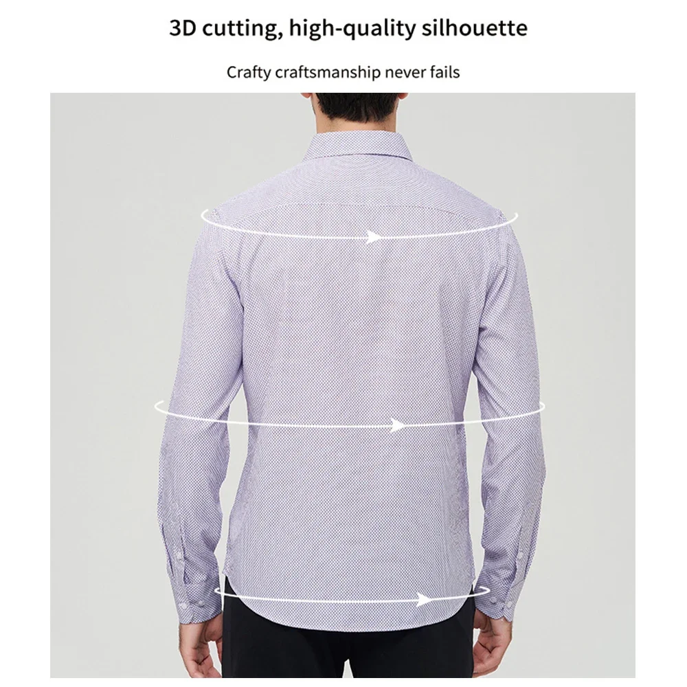 New Men's Business Casual Shirt Classic Fine Line Plaid Elastic Long Sleeve Button Lapel Shirt Daily Commuting Formal Work Shirt