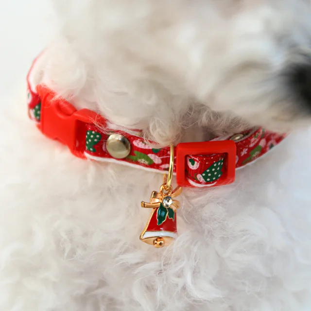 Festive Christmas Pet Collar with Santa Hat Charm - Adjustable Red Polyester Necklace for Dogs and Cats, Holiday-Themed Design