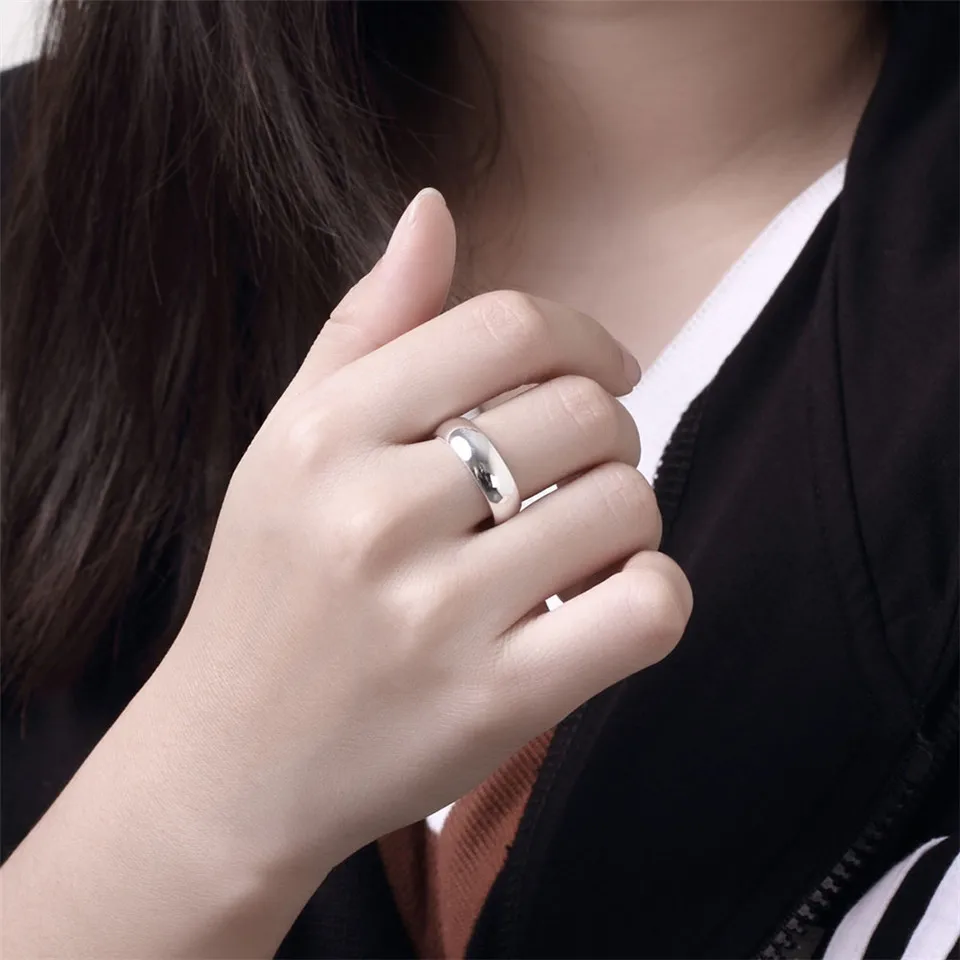 925 Sterling Silver Smooth Circle Wedding Rings For Women Men Classic Engagement Ring Female Silver 925 Fine Jewelry silver ring wedding rings silver rings