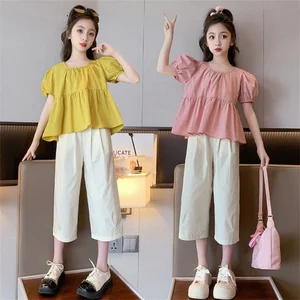 Girls 2024 New Summer Cotton Casual Sports Suits 3-14 Years Baby Youth Teeange Kids Korean Style Oufits Sets Children Clothing