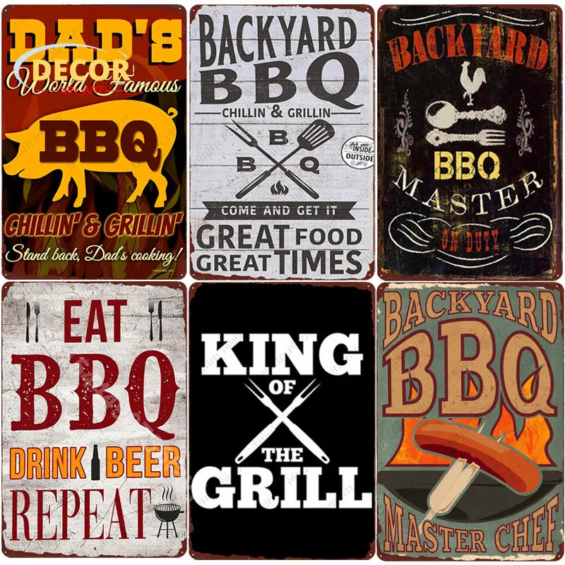 

Backyard BBQ Metal Tin Sign Vintage Poster for Grill King Dad's Iron Plate Retro Plaque Bar Pub Garden Aesthetic Wall Room Decor