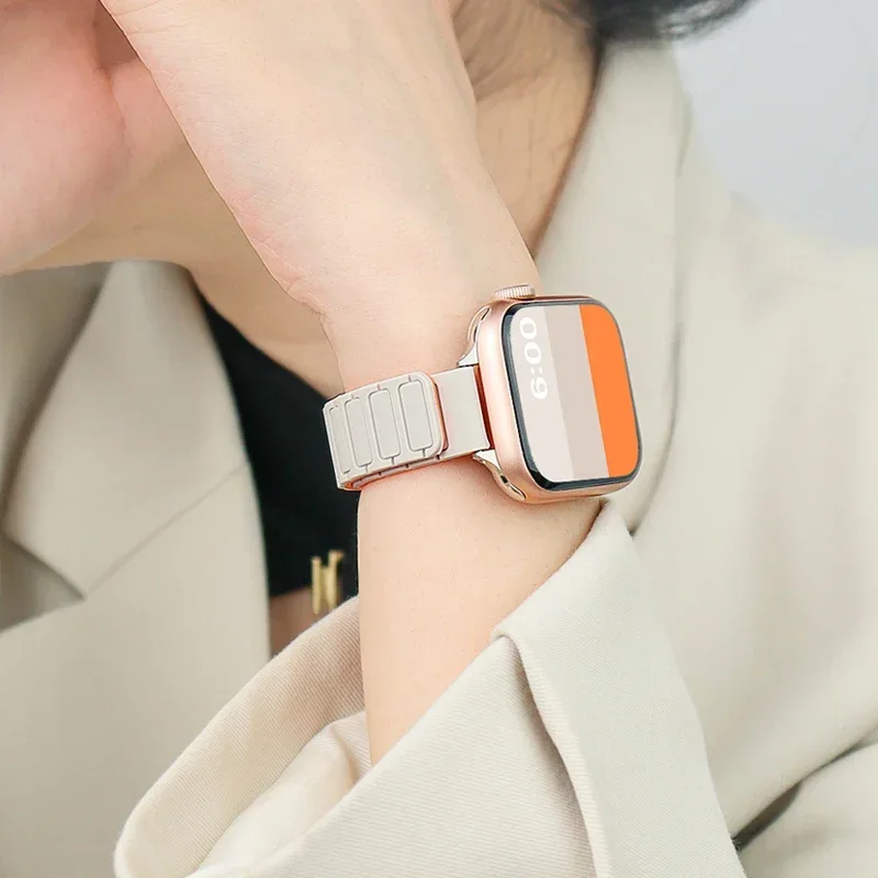 Women's Slim Silicone Magnetic Bracelet Watch Band with Strap