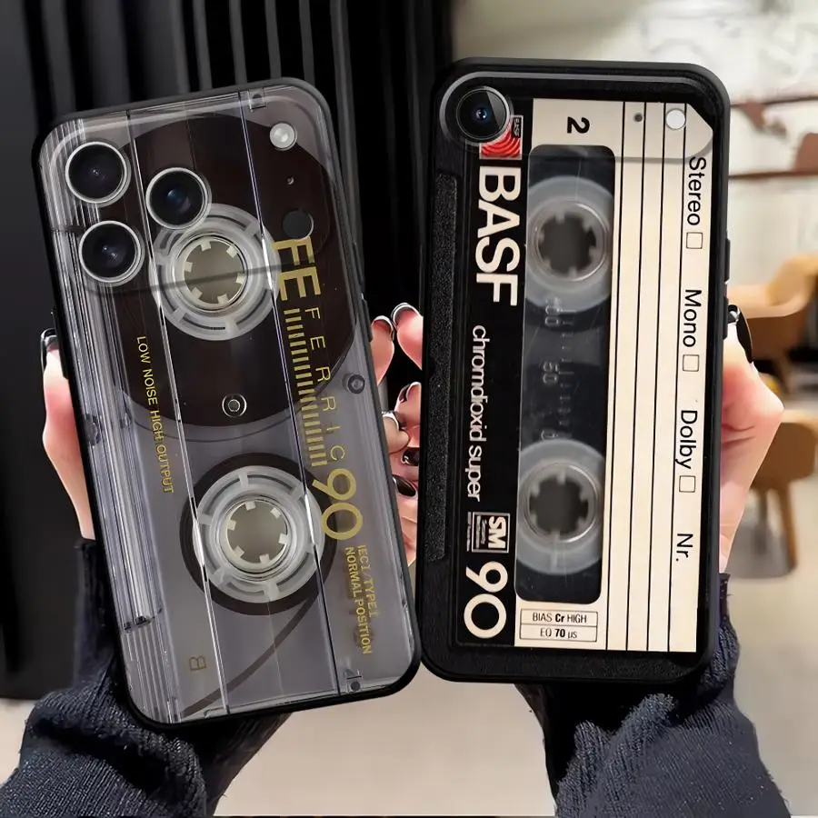 Vintage Cassette Tape Soft Phone Cover - Black