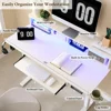 48" Electric Standing Desk Adjustable Height, Sit Stand Up Desk with Keyboard Tray, Power Outlets, LED Lights & Monitor Shelf 3