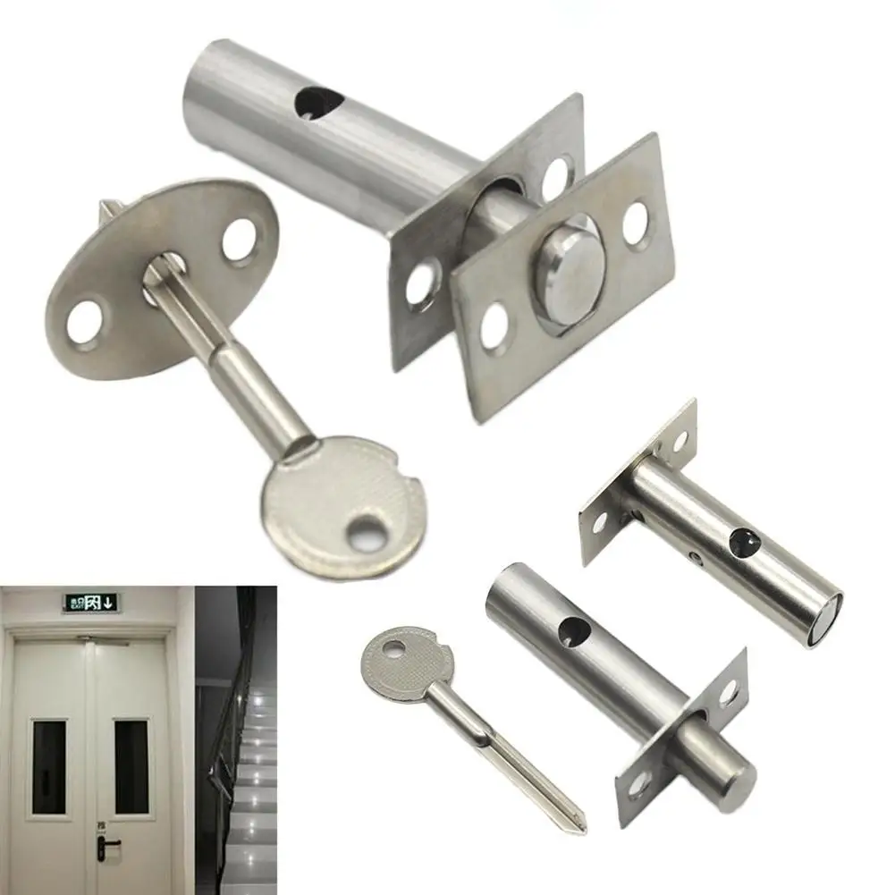 Steel Invisible Lock Core Hardware Pipe Tube Security Door Well Locks 1set for Fireproof Escape Mortise Aisle Lock steel door locks
