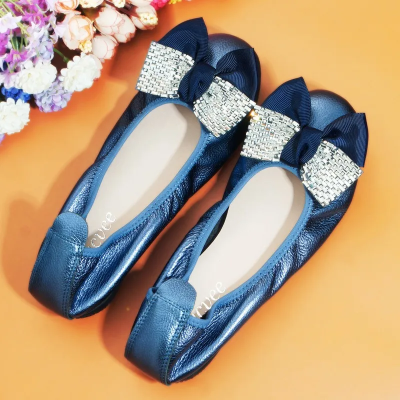 

Size 44 Spring Bow Flats Shoes Woman Butterfly-Knot Ballets OL Office Shoes Round Toe Shallow Mouth Slip On Foldable Ballerina