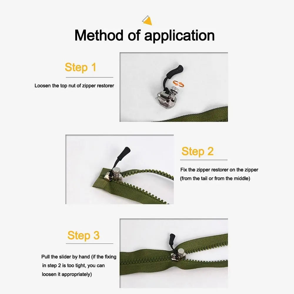 Durable 3 Different Size Zipper Repair Kit Replacement Bad Buckle DIY Instant Zipper Puller Instant Fix Universal Head zipper repair kit,zipper pullers,zipper sliders,zipper heads