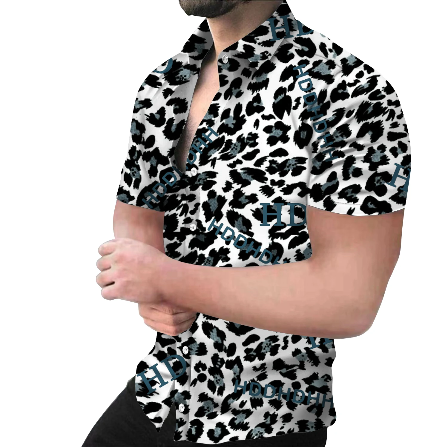 

2023 3D Leopard Print Men's Short-sleeved Shirt Beach Holiday T-shirt