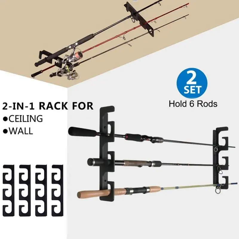 Fishing Rod Holders For Garage Wall Or Ceiling Fishing Rod Racks Storage  Hook Holds 6 Fishing Rods Wall Mounted Pole Holder
