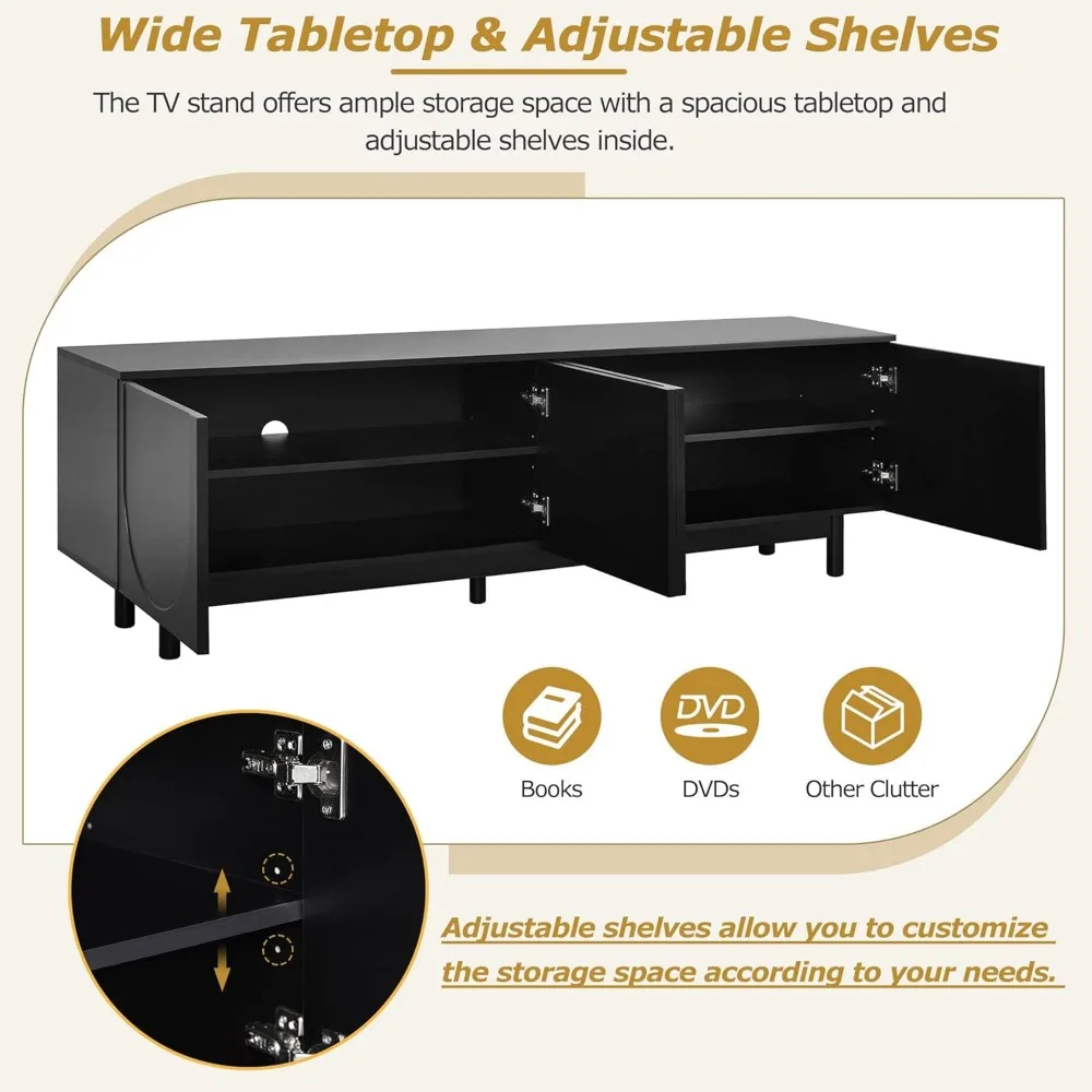 Modern TV Stand for 80"+ TV, 70" Wood TV Console with Arched Doors, Arch Entertainment Center with 2 Storage Cabinets 3