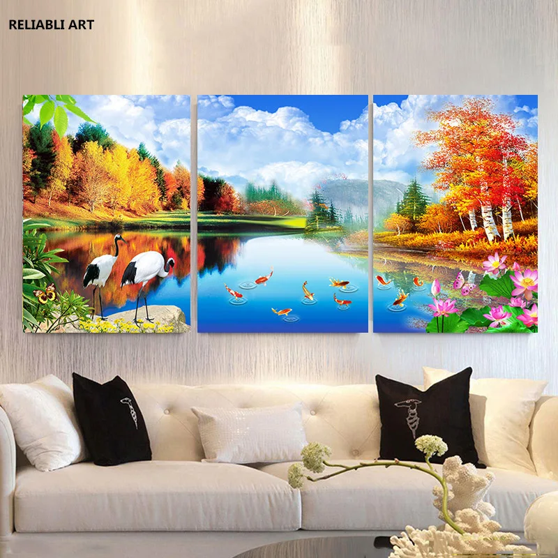 

Frameless Landscape Painting Beautiful Landscape 3 Panel Poster Canvas Prints Wall Art Home Living Room Decor Picture Cuadros