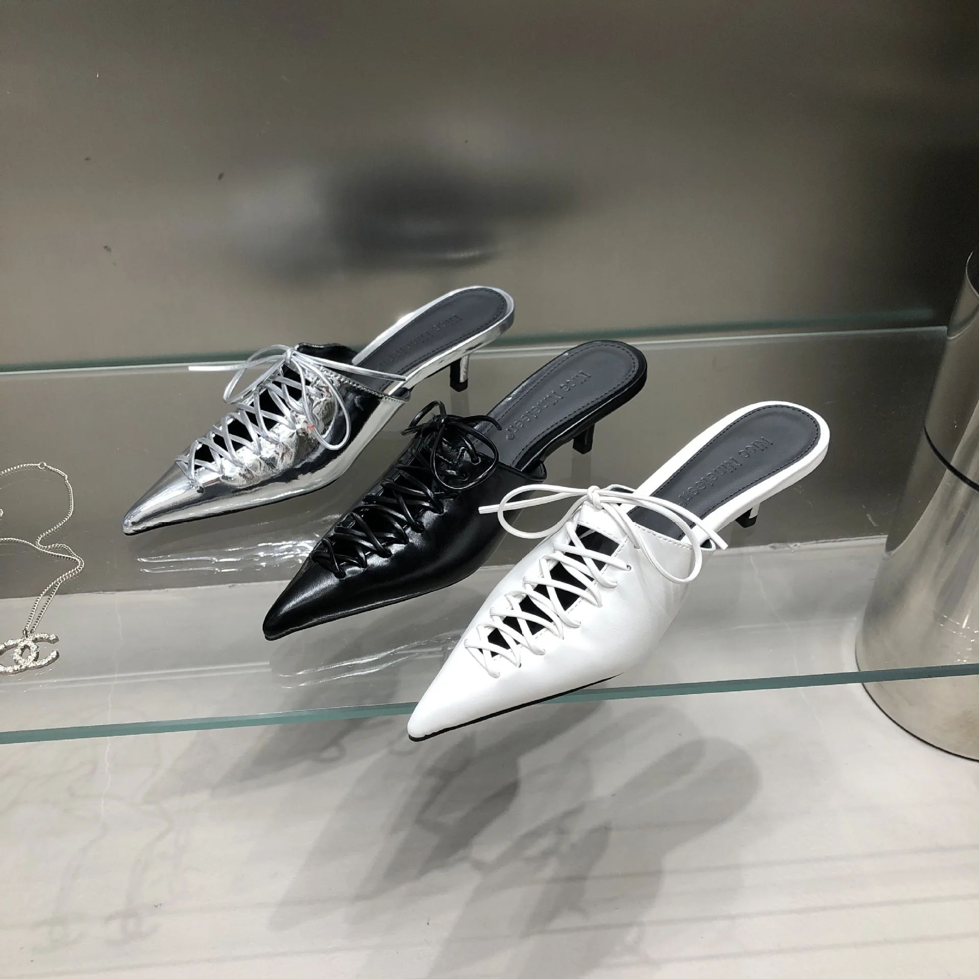 High Heel Slippers, European and American Fashion Style, Tied Wrap, Pointed Head, Thin Heels, Versatile Style, Versatile