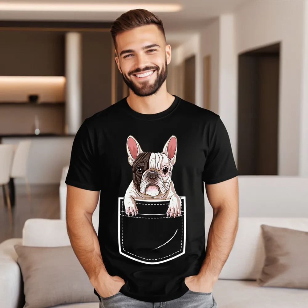 Premium Cotton Female Short Sleeve French Bulldog in Your Front T Shirts Graphic Tops Tees Cute Casual Round Collar Tops Shirts French Bulldog in Your Front Pocket T Shirt Women Men Boys__18651