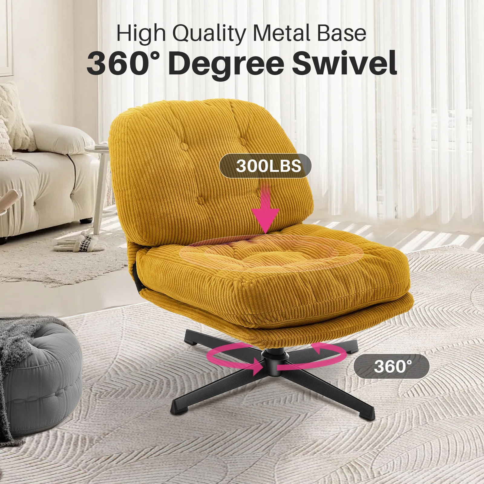 Redlife Modern Foldable Accent Chair 360&deg; Swivel Tufted Lazy Chair Upholstered Lounge w/ Thickened Cushion for Living Room