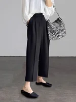Botvotee Office Elegant Black Gray Ankle Length Suits Pants for Women High Waist Harem Pants Fashion Trousers with Pockets - Image 3
