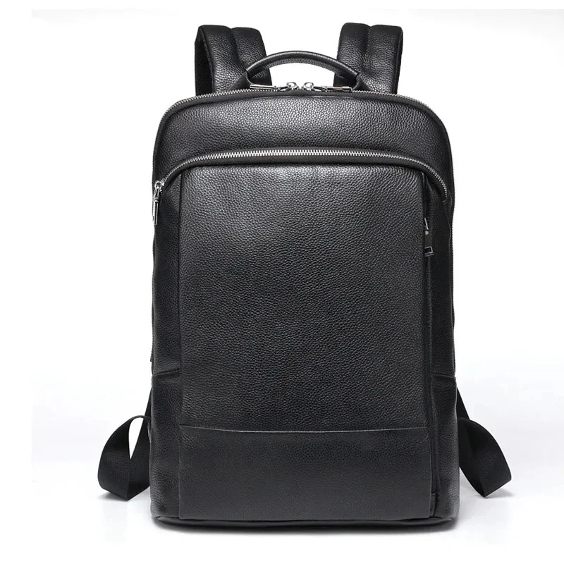 Leather Backpack Men Genuine Leather Natural Cowhide Business Travel Slim Laptop USB Charging Anti-Theft School Backpack