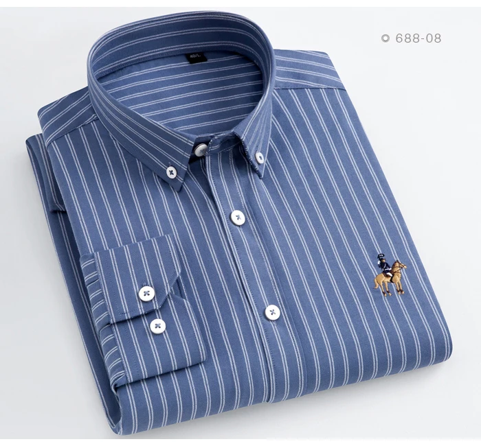 mens short sleeve white shirt Fashion Men's Long Sleeve Casual Contrast Striped Oxford Shirt with Embroidered Logo Comfortable Standard-fit Button-down Shirts mens short sleeve button down