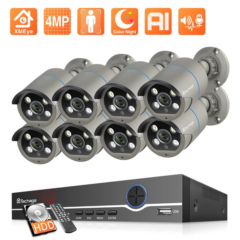 Techage 8CH 4MP POE Security Surveillance Camera System Kit AI Face ...