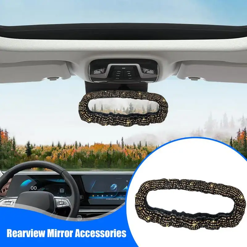 Decorative Rearview Glass Accessories Crystal Rhinestone Rearview Glass Cover Glitter Decoration Automotive