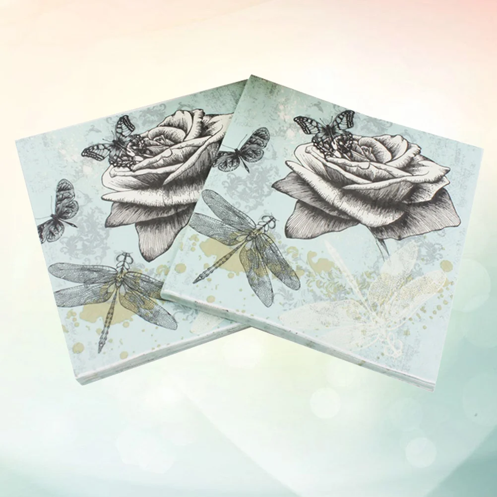 

20PCS Color Printed Napkin Dragonfly Creative Paper Towel Facial Tissue Colorful Printing Napkin Flower Napkin for Party