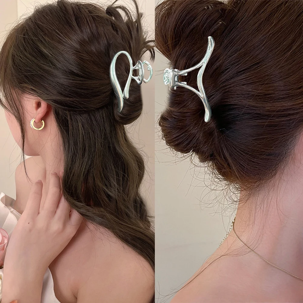 Curved Alloy Hair Claw Golden Sliver Hairpin Women Party Retro Hairpin Festival Korean Hair Accessories Headwear Crab Clip