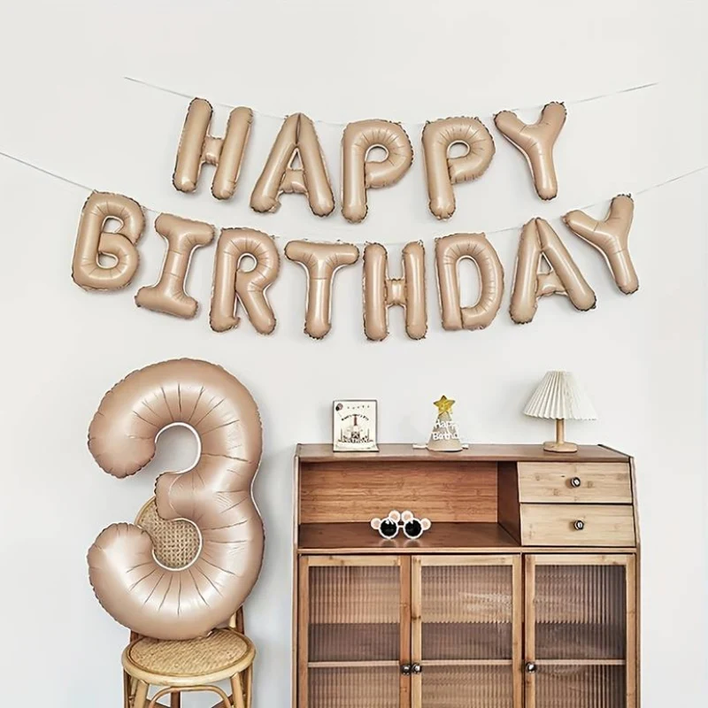 생일 축하 편지 풍선 16 인치 크림 베이지 Boho 브라운 생일 편지 풍선 생일 기념일 파티 장식