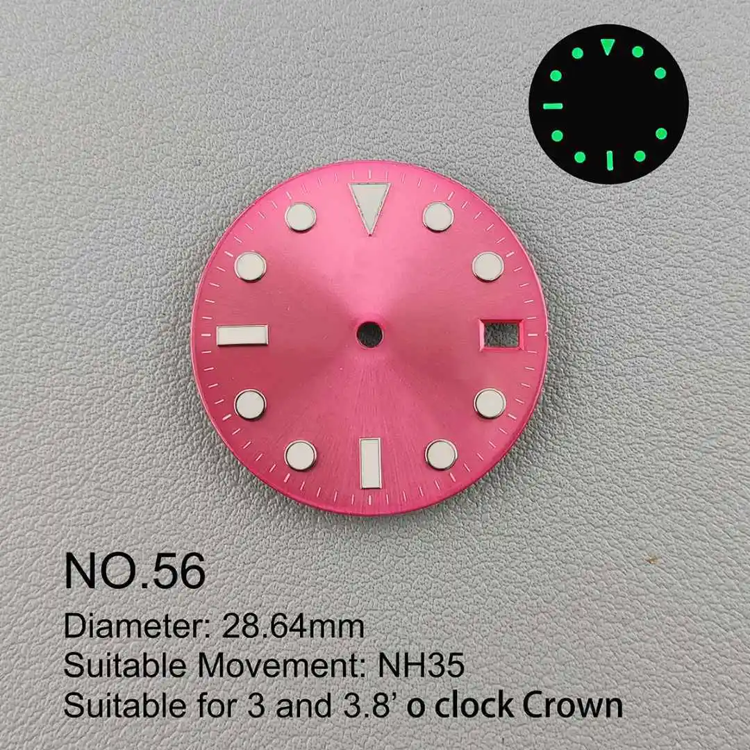 28.5mm Dial Watch Face Fit NH Movement 35 36 Movement Green Luminous Watch Accessories Customizable