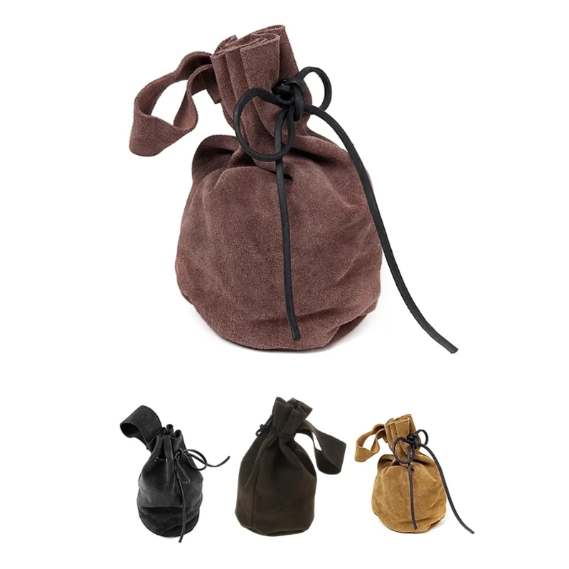 Medieval Belt Suedes Drawstring Bag Portable Purse Vintage Costume F2TC 4
