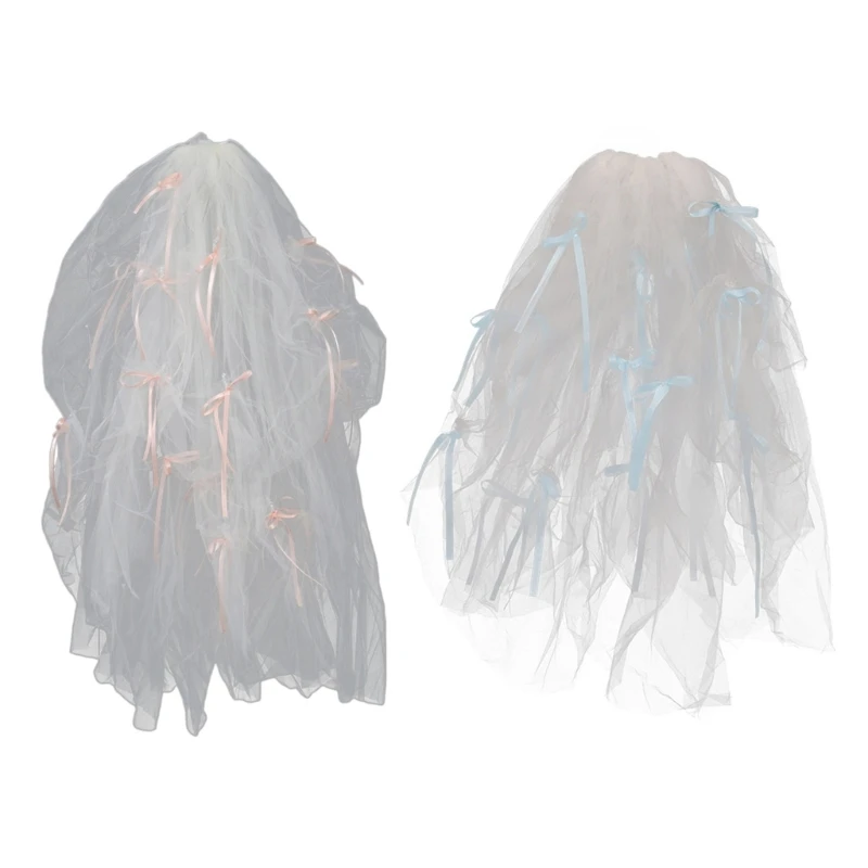 

95AB Фата невесты Сложная вуаль платок для невесты с бантами Белый девичник Фата невесты Прозрачный платок Реквизит для