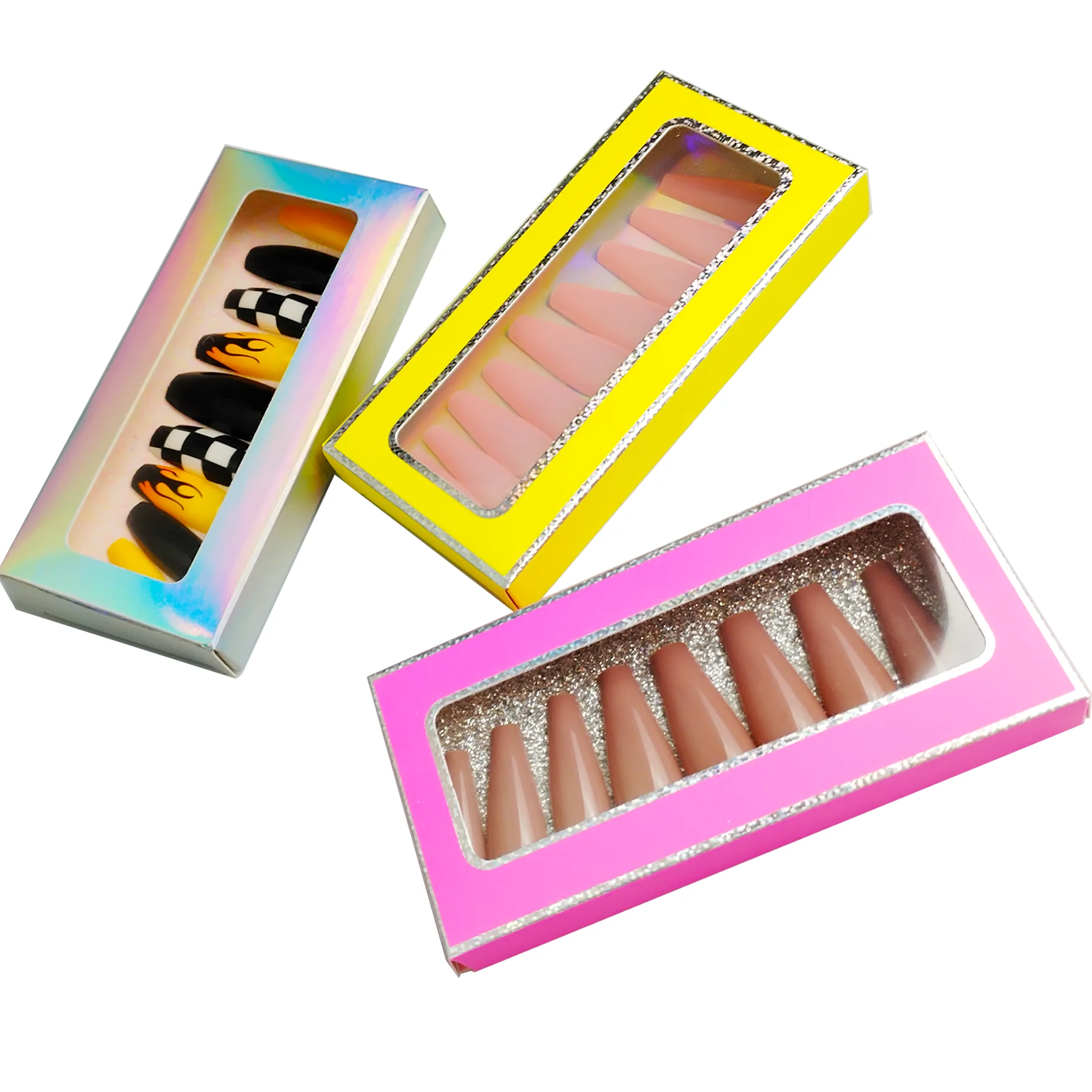 Nail Boxes For Packaging Empty Paper Wholesale In Bulk Custom Private Logo New Design 10/50 Pieces Press On Nails Packaging Box 3