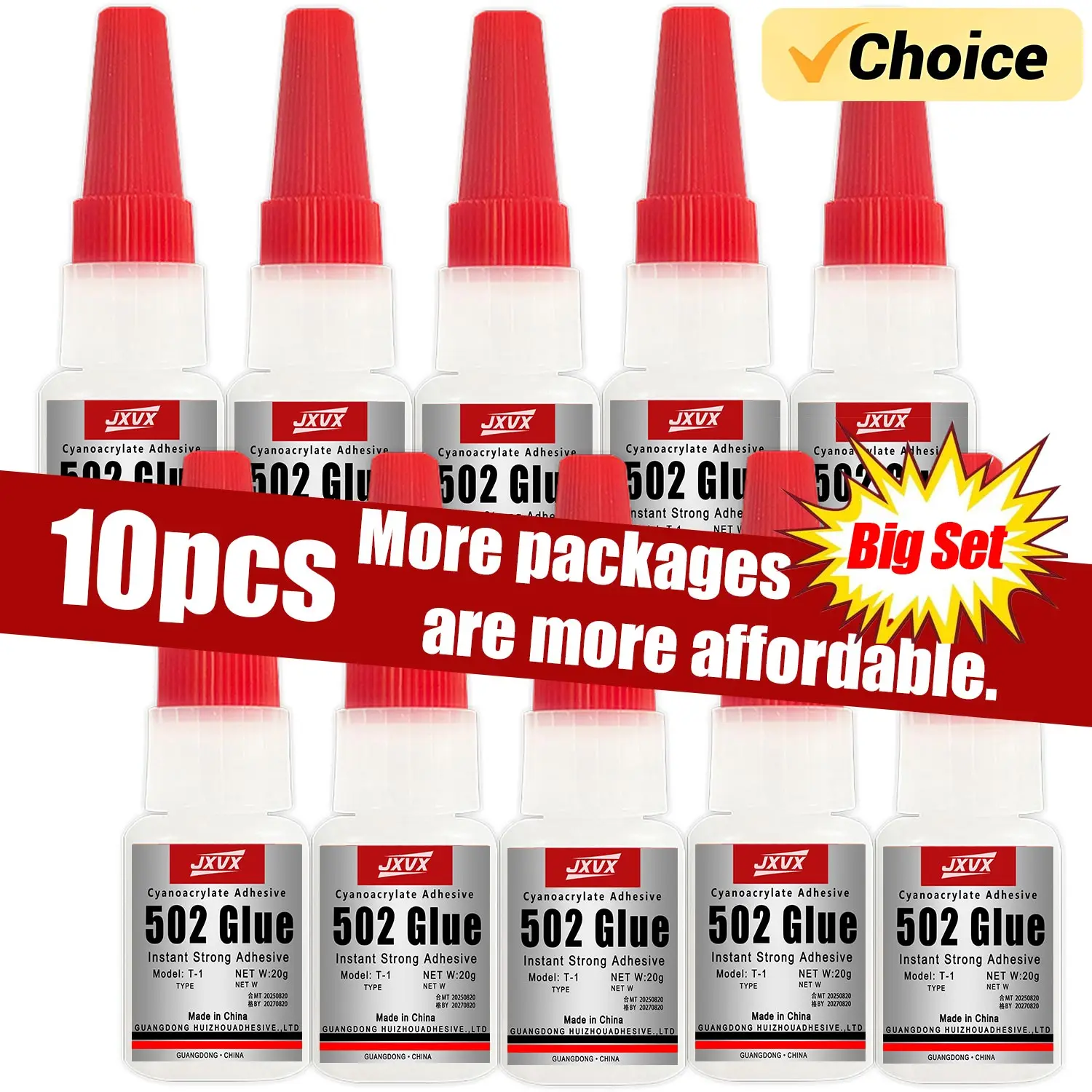 กาวซุปเปอร์เอ็กซ์ตร้าสตรอง 502 ขนาด 20 กรัม (แพ็ค 10 ชิ้น) กาวไซยาโนอะคริเลต สำหรับพลาสติกแข็ง งานฝีมือ เซรามิก กรอบรูป หนัง โลหะ กาวเหลวยึดติดแน่น พร้อมหัวจ่ายแบบแม่นยำ 1